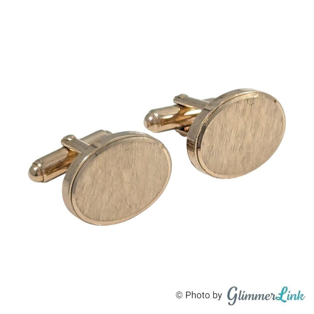 Vintage Anson Oval Brushed Face Engravable Gold Tone Cufflinks